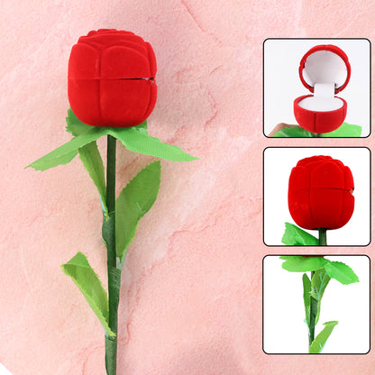 Wukusy romantic artificial rose ring box stick set with two flower-shaped storage boxes for jewelry or gifts.
