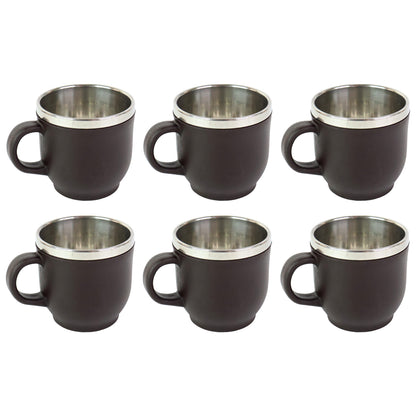 Set of six Wukusy Apex Premium double wall stainless steel cappuccino mugs, 100ml each, ideal for home and kitchen use.