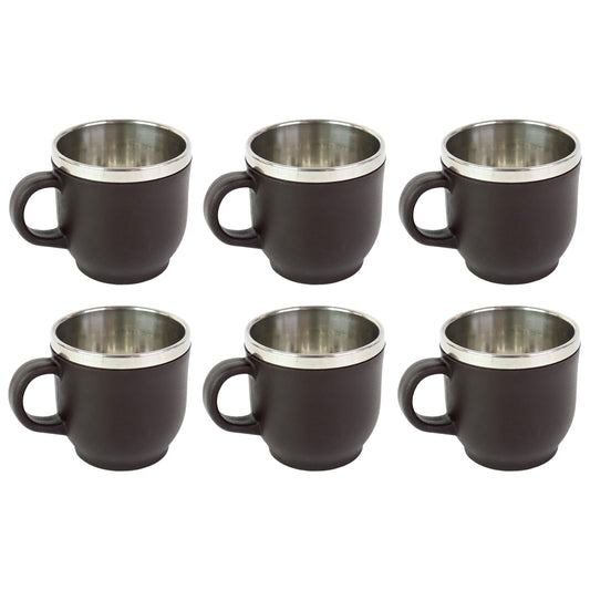 Set of six Wukusy Apex Premium double wall stainless steel cappuccino mugs, 100ml each, ideal for home and kitchen use.