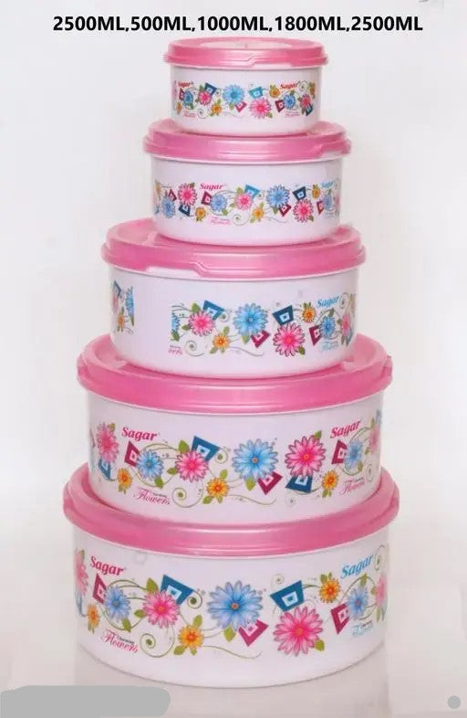Set of five Drpshippr plastic grocery containers in 2500ml, 1800ml, 1000ml, 500ml, and 250ml sizes for home storage.