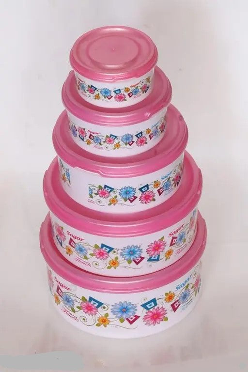 Set of five Drpshippr plastic grocery containers in 2500 ml, 1800 ml, 1000 ml, 500 ml, and 250 ml sizes for home storage.
