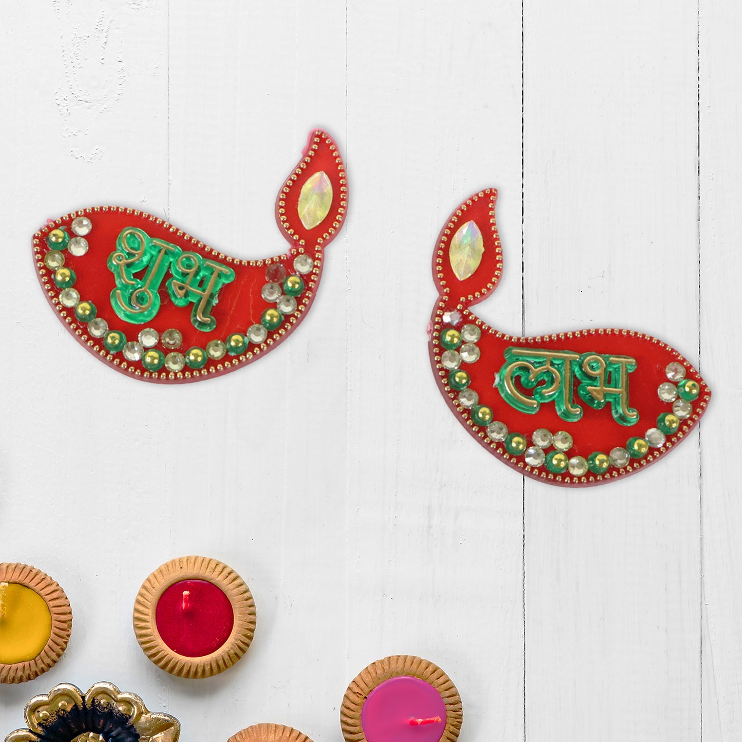 Set of six traditional Wukusy decorative Shubh Labh door hangings for home decor, featuring vibrant designs and festive symbols.