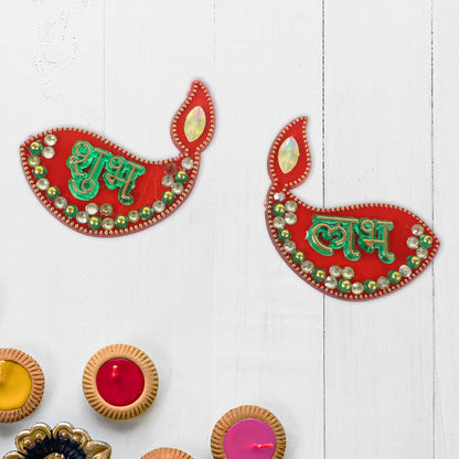 Set of six traditional Wukusy decorative Shubh Labh door hangings for home decor, featuring vibrant designs and festive symbols.