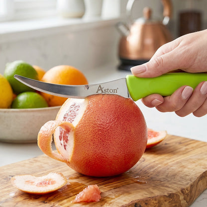 Wukusy 8-inch stainless steel kitchen knife with curved blade and plastic handle, ideal for versatile cooking tasks