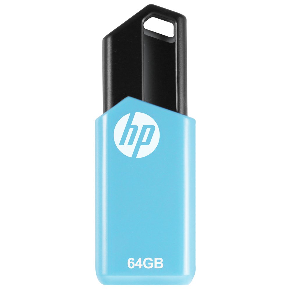 Blue and black HP v150W 64GB pen drive from FIZZI SHOP, compact USB flash drive with a sleek design.