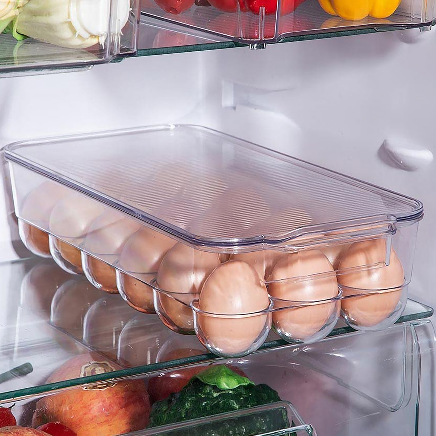 Plastic 18-cavity egg storage box with lid and handles, high-quality rectangular egg tray for refrigerator storage by Wukusy