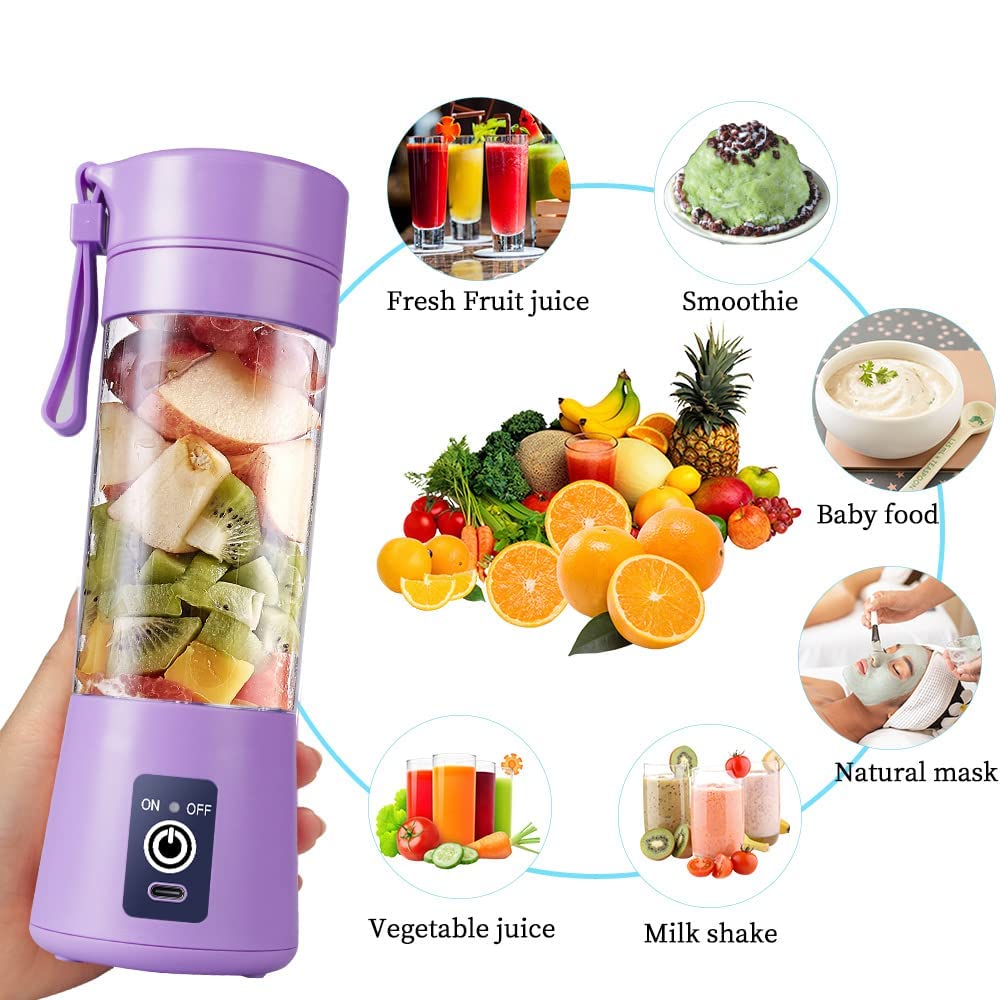 Portable Drpshippr electric rechargeable juicer with 6 blades for blending fruits and vegetables in home and kitchen use.