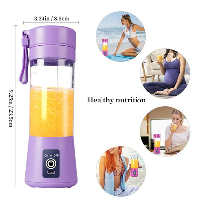 Portable Drpshippr electric rechargeable juicer with 6 blades for blending fruits and vegetables in a home kitchen setting.