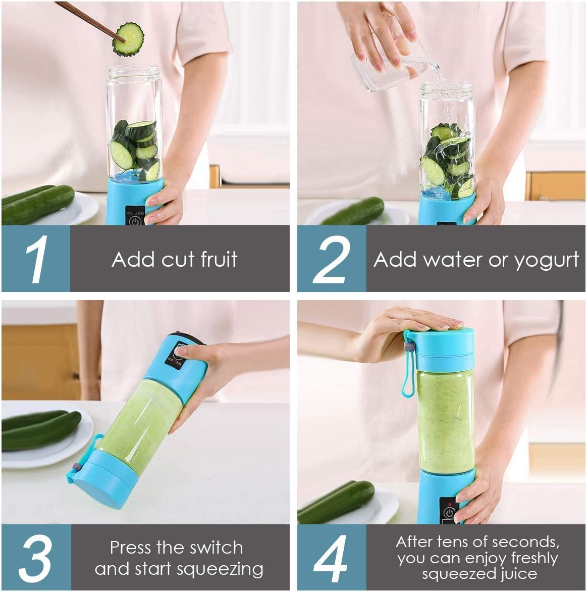 Drpshippr portable electric rechargeable juicer with 6 blades, designed for fresh fruits and vegetables, compact kitchen appliance.