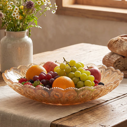 Wukusy glass round serving plate, 23x23 cm, decorative fruit snack platter with a clear, elegant design for serving fruit and snacks.