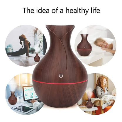 Wukusy mini wooden vase diffuser humidifier with cool mist atomization, 130ml capacity, ideal for office use.