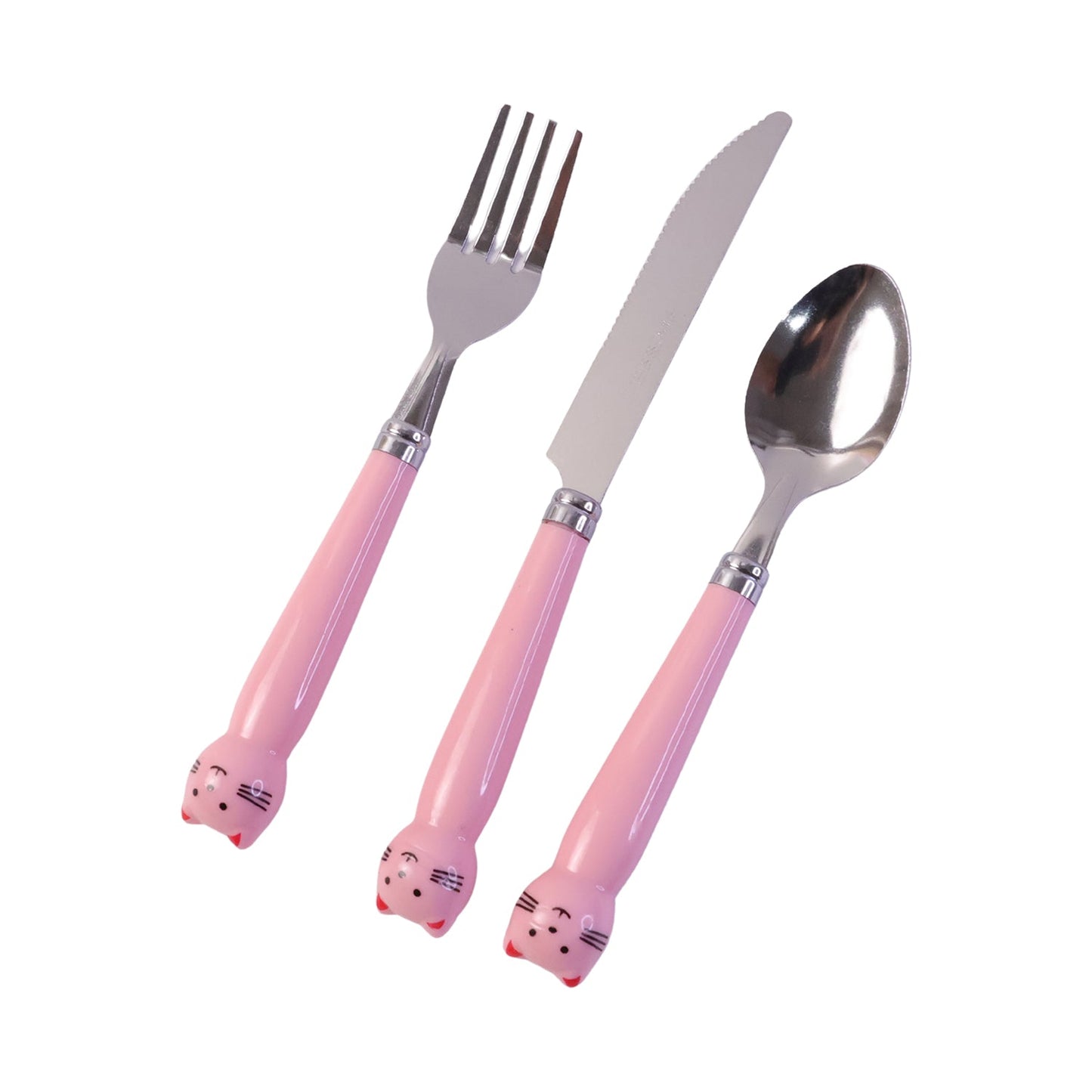 Kids stainless steel cutlery set by Wukusy with fork, knife, and spoon in a case, perfect for little meal times.