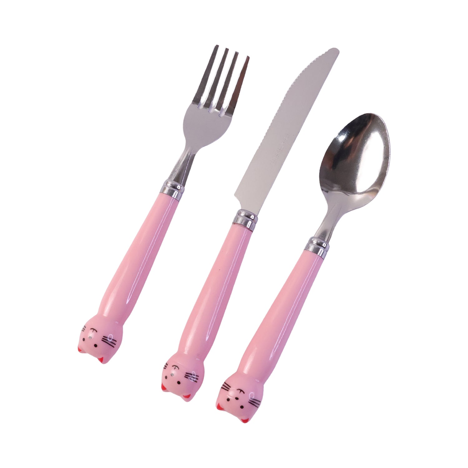 Kids stainless steel cutlery set by Wukusy with fork, knife, and spoon in a case, perfect for little meal times.