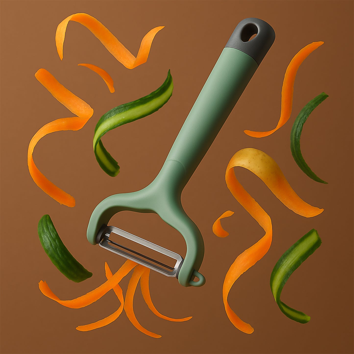Wukusy Apex Premium ergonomic vegetable and fruit peeler with a comfortable handle, designed for easy peeling in the kitchen.