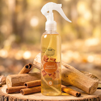 Wukusy sandal fragrance air freshener spray for home or office, 250 ml, showing the spray bottle and label.