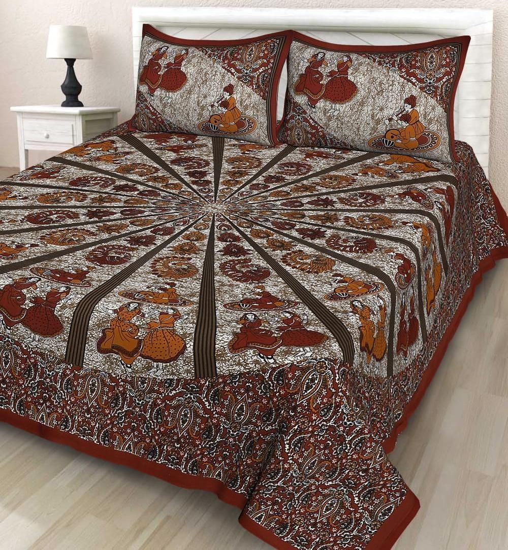 Printed cotton double bedsheet from Drpshippr with colorful floral pattern, soft fabric, and intricate printed design.