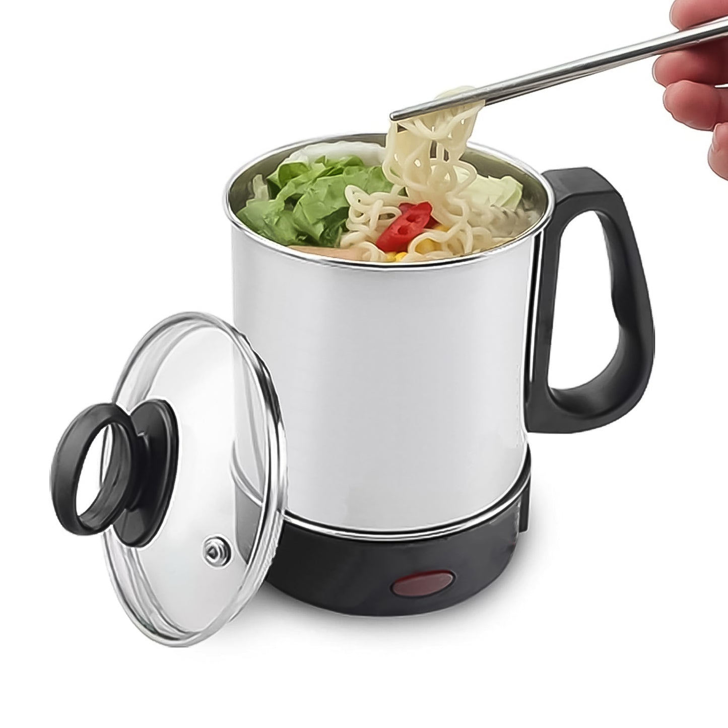 Stainless steel Wukusy soup pot with lid, multi cooker kettle, 2.5L capacity, 800W power, ideal for steaming and boiling.
