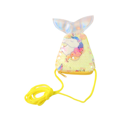Colorful mermaid tail-shaped kids sling bag by Wukusy, featuring vibrant scales and adjustable strap for children.