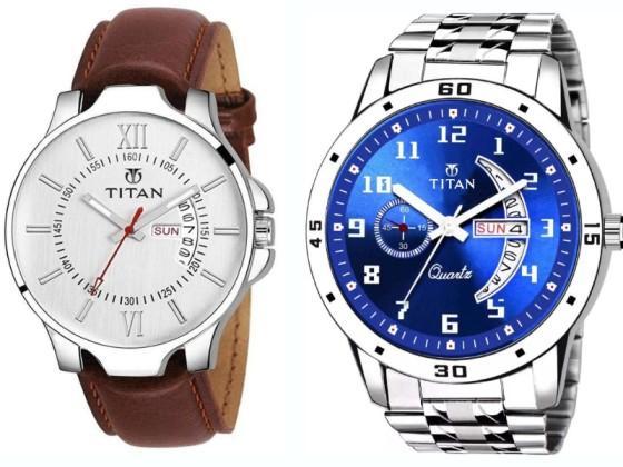 PU leather analog watch and Titan stainless steel analog watch by Drpshippr, featuring sleek designs and classic timepieces.