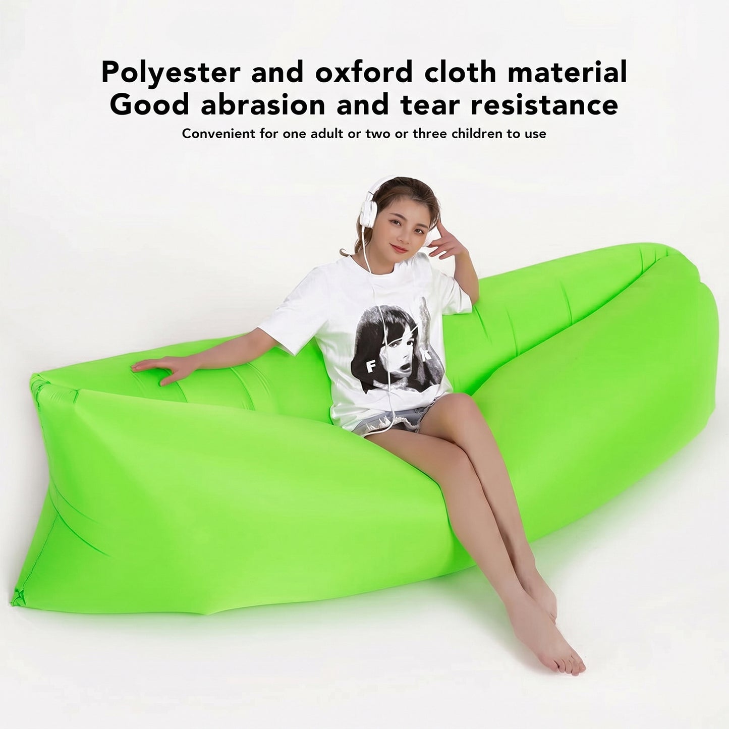 Wukusy inflatable air lounger sofa for outdoor relaxing and travel, shown fully inflated, lightweight and portable for outdoor use.