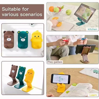 Wukusy cute cartoon design multi-angle adjustable foldable mobile stand for smartphones, shown from multiple angles.