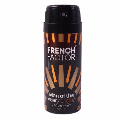Wukusy French Factor Man Of The Year original body spray bottle, 150ml, with sleek design and spray nozzle visible.