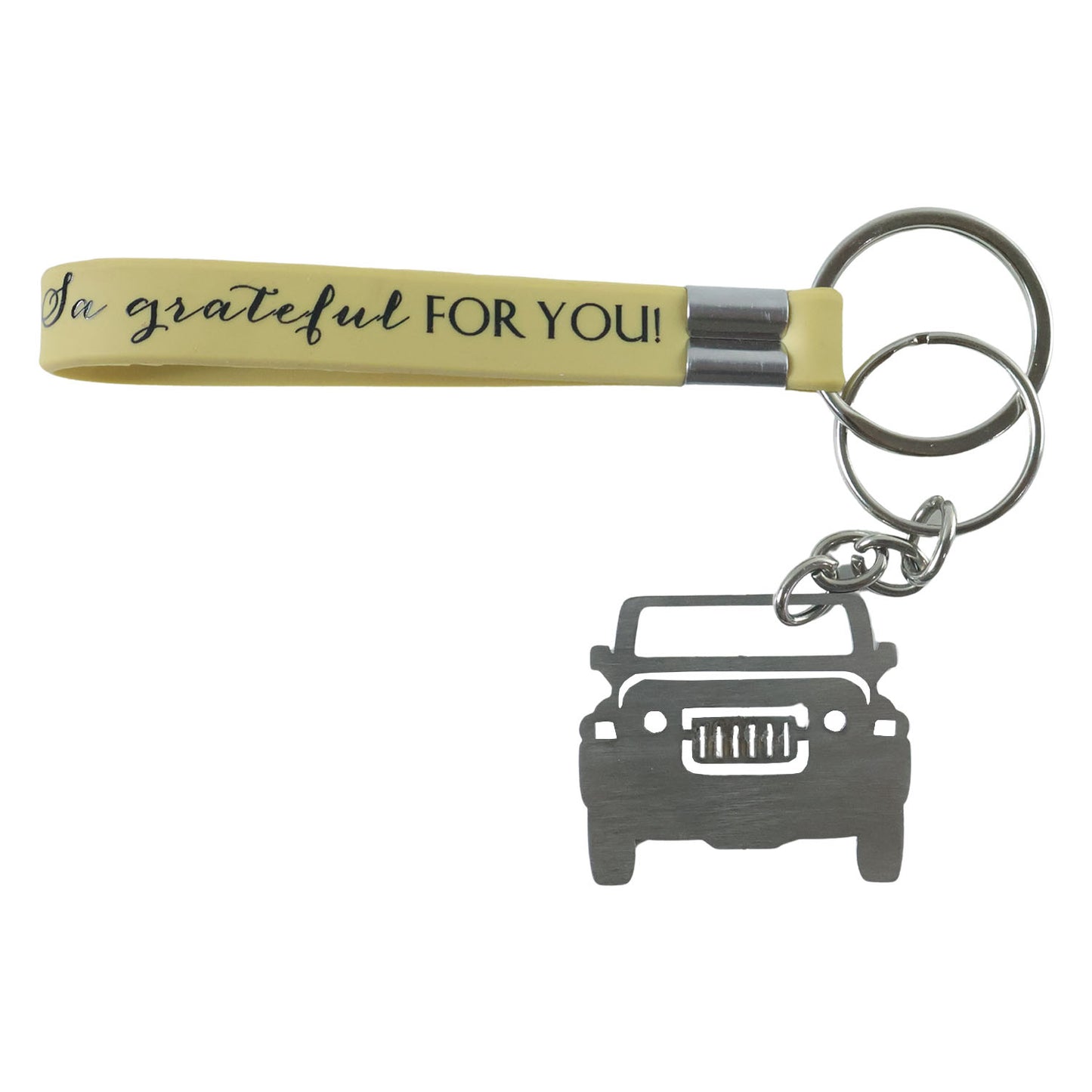 Wukusy stylish dual-keyring metal car keychain set with two durable rings on a sleek metal chain.