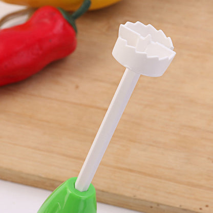 Wukusy Veg Drill spiralizer kitchen tool for creating stuffed vegetables and vegetable spirals, shown in use on fresh produce.