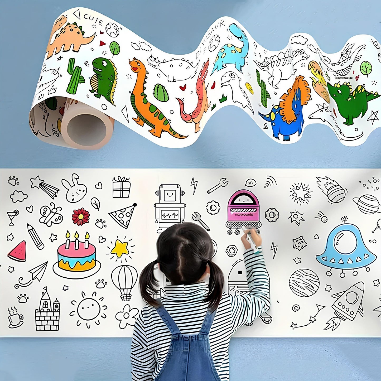 Wukusy Fun and Educational Coloring Roll toy with colorful illustrations on a roll, designed for kids' creative fun and learning.
