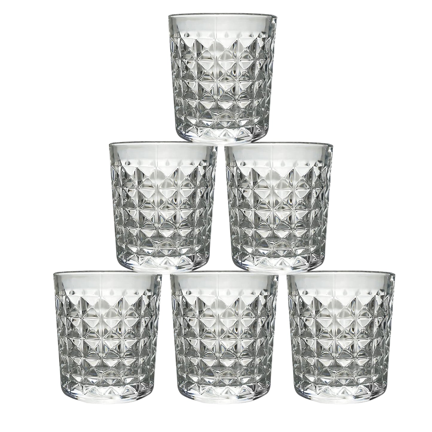 Set of six Wukusy premium crystal-style glass tumblers, 210 ml each, with clear, elegant design for beverages.