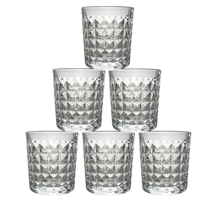 Set of six Wukusy premium crystal-style glass tumblers, 210 ml each, with clear, elegant design for beverages.