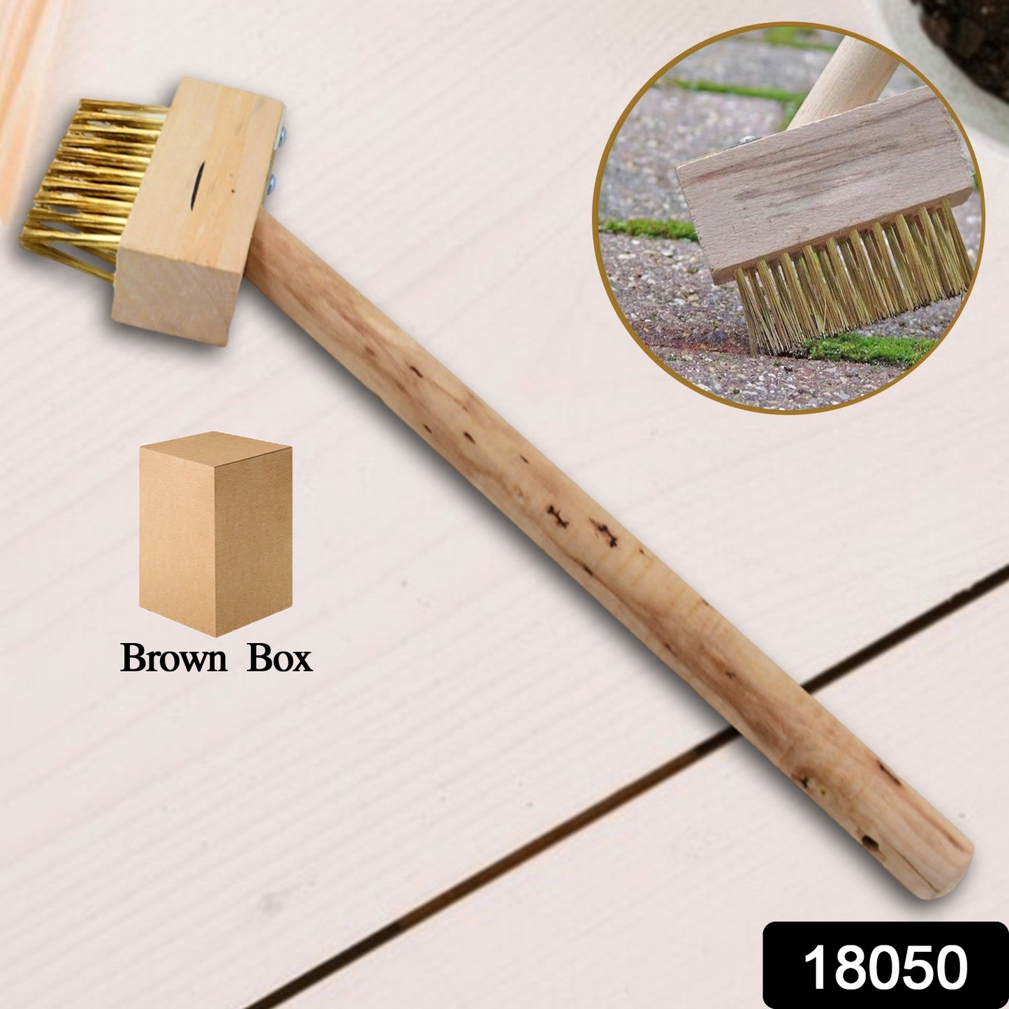 Wukusy wooden handle paving brush with bristles for patio cleaning and weed removal in home improvement projects