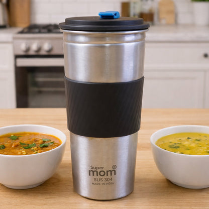 Wukusy Supermom stainless steel travel tumbler with lid, 500 ml capacity, in sleek silver finish for on-the-go beverages