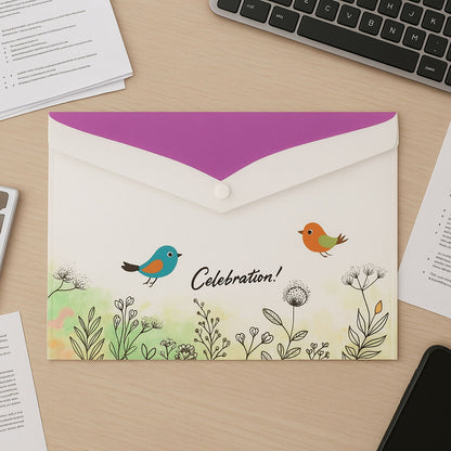 Wukusy A4 printed document folder with decorative button closure, featuring colorful mix design and secure closure.