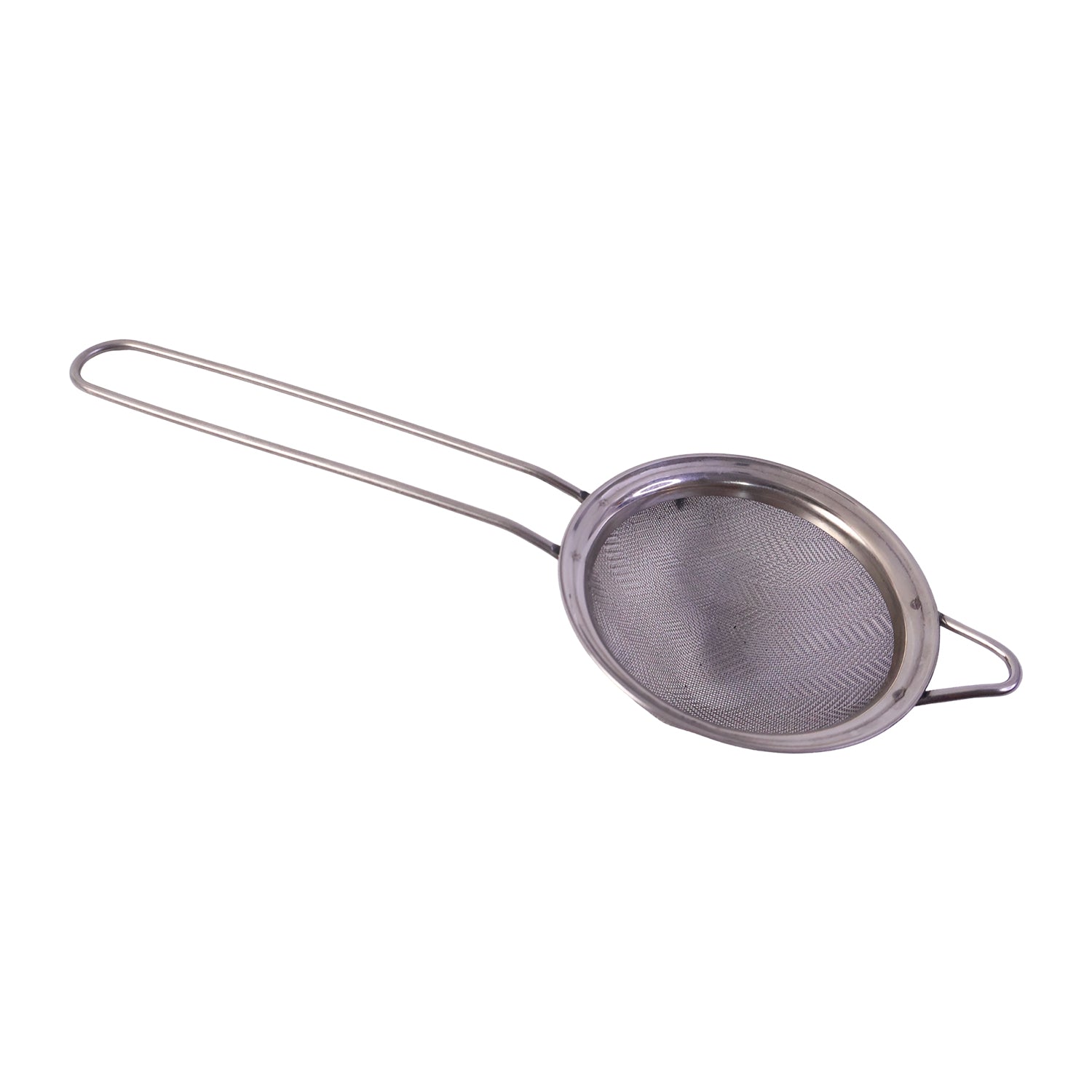 Wukusy stainless steel fine mesh tea strainer with long handle for precise filtering of loose tea leaves in the kitchen.