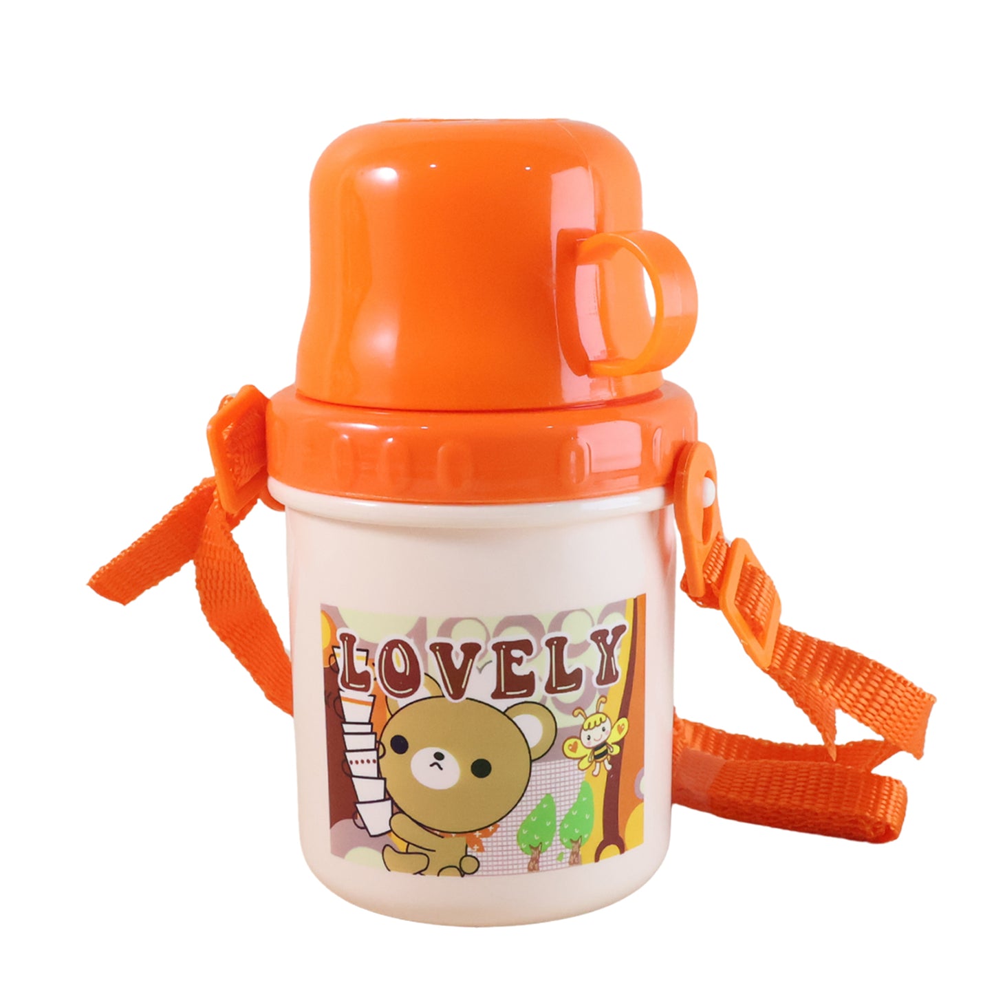 Wukusy cartoon printed plastic cup with lid, approx. 350ml, featuring colorful cartoon design and secure lid for beverages.