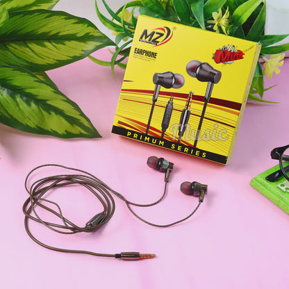 Wukusy premium wired earphones with microphone for mobile devices, featuring a sleek design and 3.5mm audio jack.