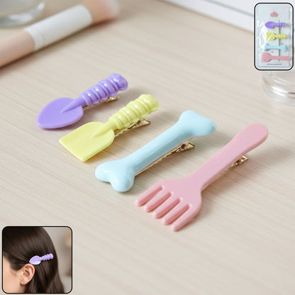 Set of four Wukusy cute cartoon food-shaped hair clips featuring playful designs for kids' hairstyles.