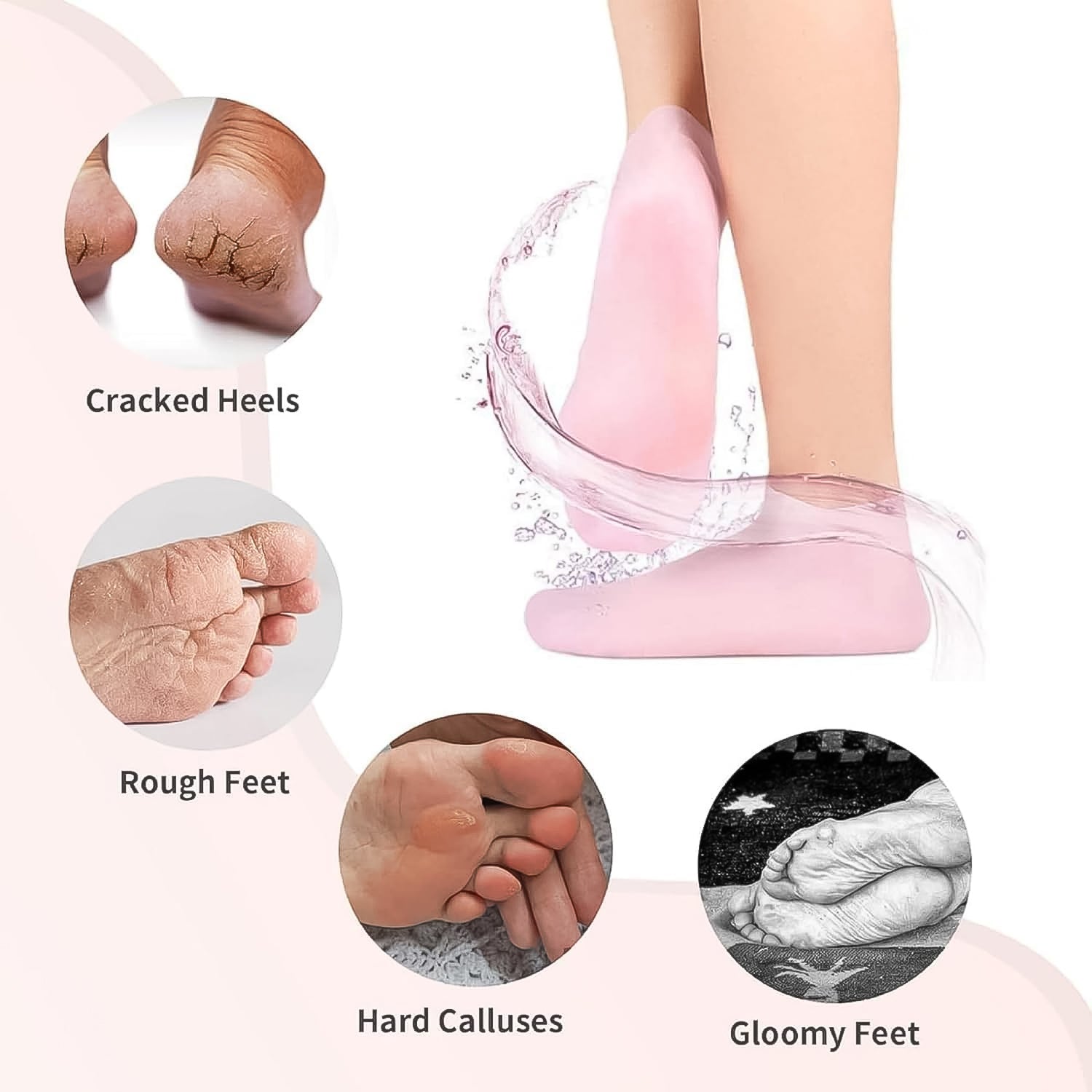 Pair of Wukusy silicone moisturizing socks for dry skin, designed to hydrate and soften feet comfortably.