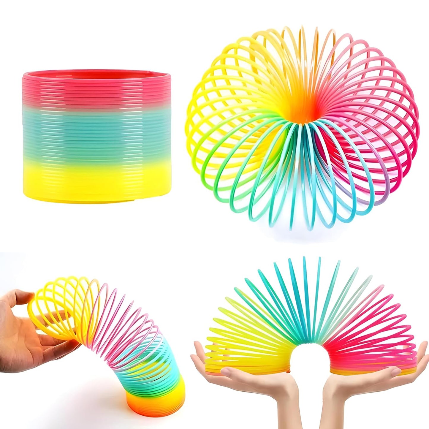 Wukusy Rainbow Spring toy, colorful plastic Slinky for kids and adults, compact, portable, and easy to carry.