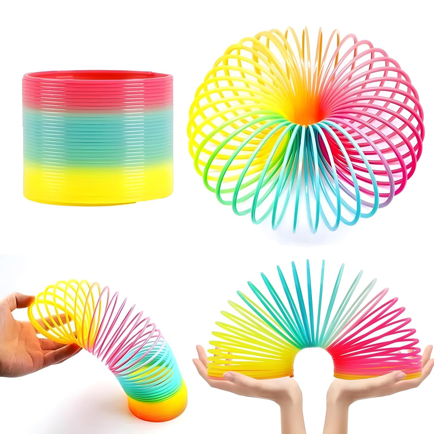 Wukusy Rainbow Spring toy, colorful plastic Slinky for kids and adults, compact, portable, and easy to carry.