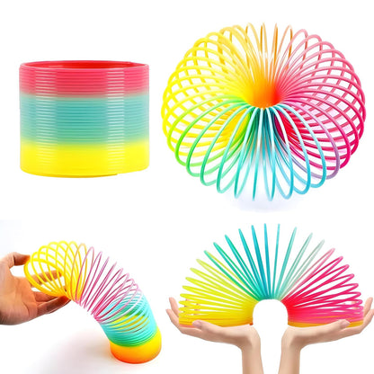 Wukusy Rainbow Spring toy, colorful plastic Slinky for kids and adults, compact, portable, and easy to carry.