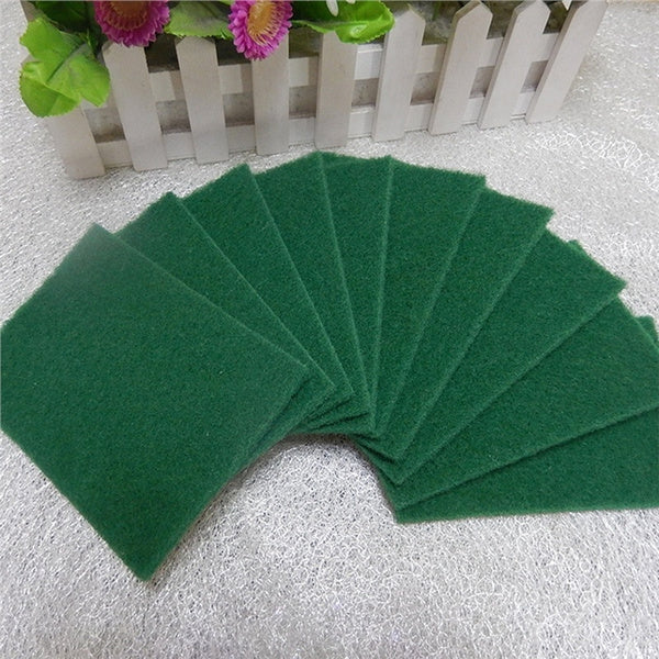 Set of 10 aqua green scrub sponge cleaning pads by Wukusy for kitchen cleaning and scrubbing tasks.