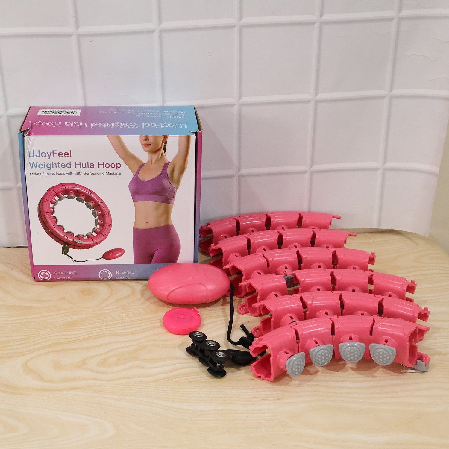 Wukusy adjustable smart weighted hula hoop with massage ball for waist slimming, shown with padded exterior and flexible design