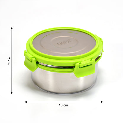 Wukusy Ganesh Solo Round 400 stainless steel leak-proof lunch pack for office and school use, with airtight seal and compact design.