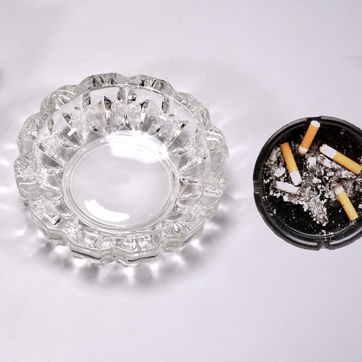 Wukusy Paricutin glass crystal cigar ashtray, round tabletop design, for home or outdoor use, elegant home decor accessory
