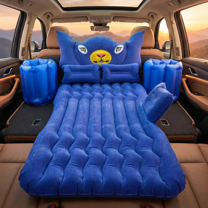 Wukusy inflatable car bed set with lion head pillow and cushions, designed for comfortable travel sleeping in vehicles.