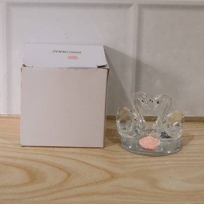 Pair of crystal glass swan figurines by Wukusy, decorative home decor pieces showcasing elegant, detailed swan designs.
