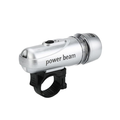 Wukusy Power Beam LED bicycle headlight mounted on a bike handlebar, providing bright illumination for night riding.
