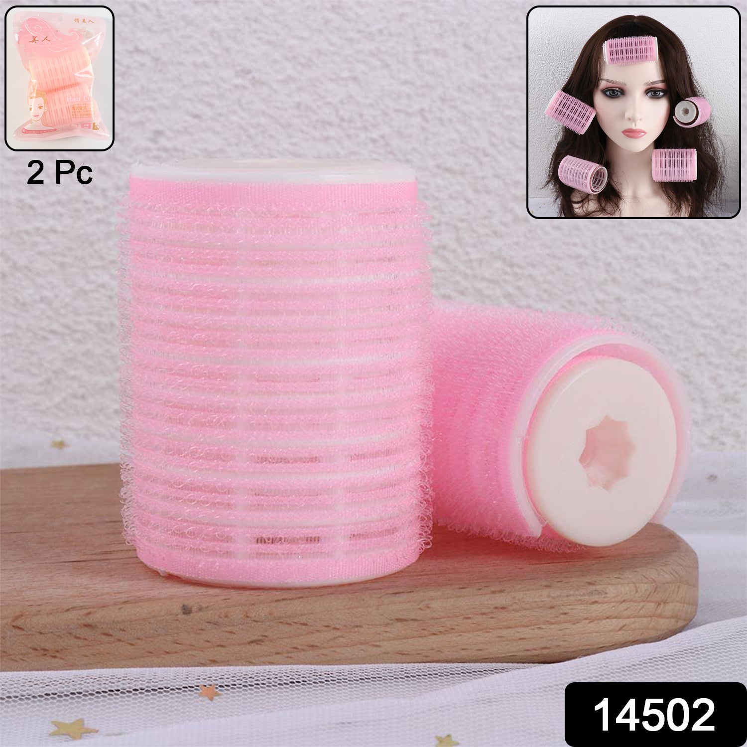 Wukusy premium self-grip Velcro hair rollers set for styling, with black and pink rollers in a health and beauty product image